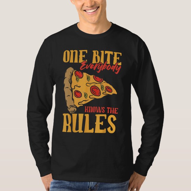 Camiseta Engraçado 1 Mordida Pizza Todos conhecem as regras (Frente)