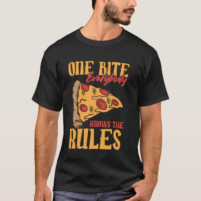 Camiseta Engraçado 1 Mordida Pizza Todos conhecem as regras (Frente)