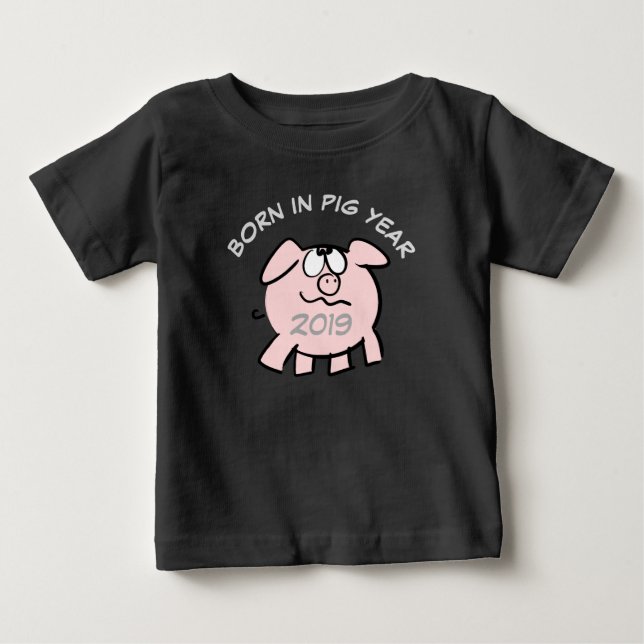 Camiseta Engraçado 2 Cartoon Ilustração Rosa Suíno 2019 Beb (Frente)