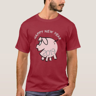 Camiseta Engraçado 3 Cartoons Ilustração de Porco Ano Zodia