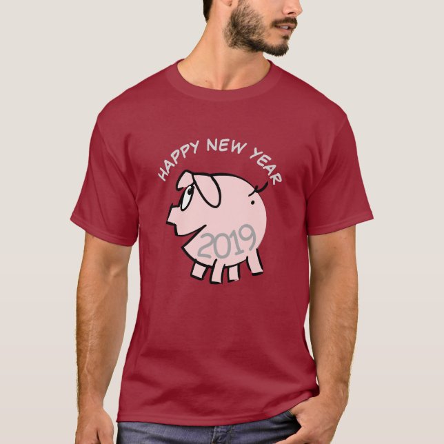 Camiseta Engraçado 3 Cartoons Ilustração de Porco Ano Zodia (Frente)
