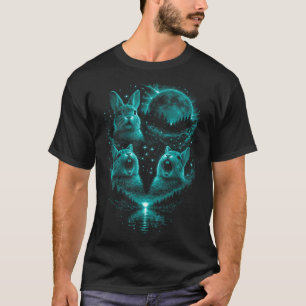 Camiseta Engraçado 3 Coelho Uivando Eclipse Lua Cheia Azul 