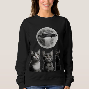 Camiseta Engraçado 3 Gatos Assustados Lua OVNI Alienígena I