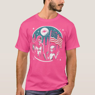 Camiseta Engraçado 4º De Julho Alienígena Pé-Grande Ufo Ban