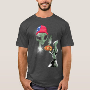 Camiseta Engraçado 4 De Julho Aliens Pizza Extraterrestre T
