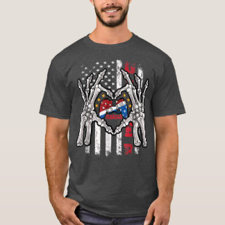 Camiseta Engraçado 4 de julho, American Flag Usa Skeleton V