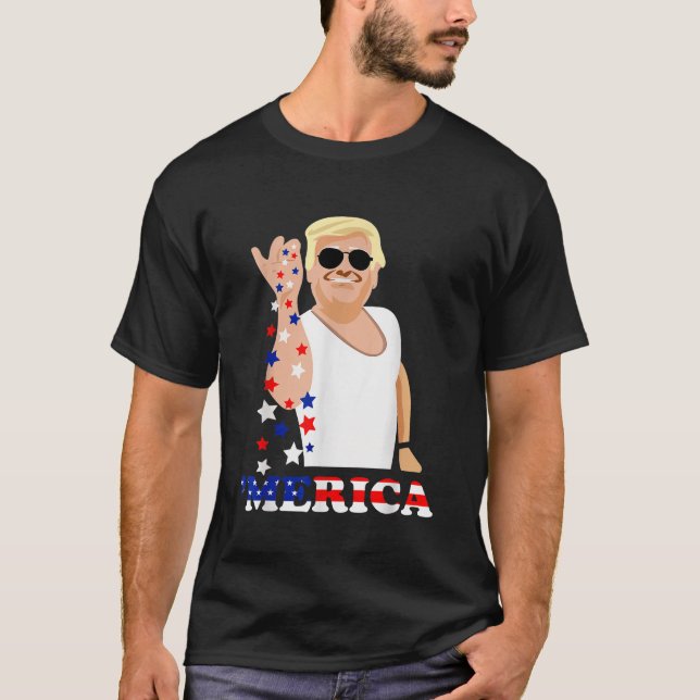 Camiseta Engraçado 4 de julho bandeira americana Trump Meri (Frente)