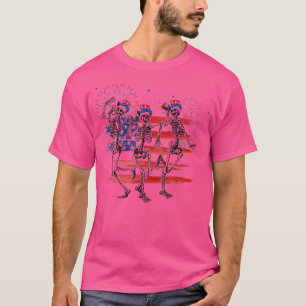 Camiseta Engraçado 4 De Julho Dançando Esqueleto Patriótico