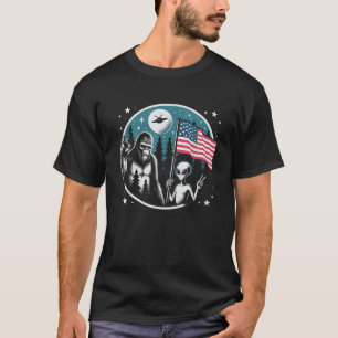 Camiseta Engraçado 4 De Julho De Alienígena Bigfoot OVNI Ba