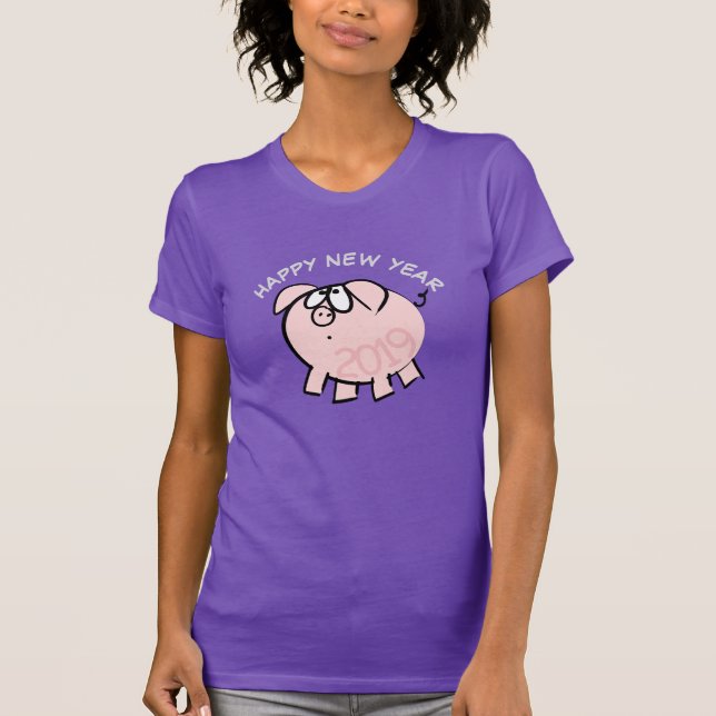 Camiseta Engraçado 4 Ilustração de Cartoon Ano 2019 Mulher (Frente)