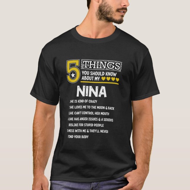 Camiseta Engraçado 5 Coisas Nina Legal Festa de Correspondê (Frente)