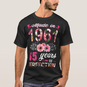 Camiseta Engraçado 65 Anos Feito Em 1961 Floral 65º Anivers