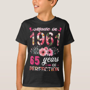 Camiseta Engraçado 65 Anos Feito Em 1961 Floral 65º Anivers