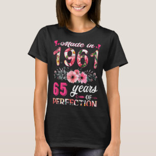 Camiseta Engraçado 65 Anos Feito Em 1961 Floral 65º Anivers