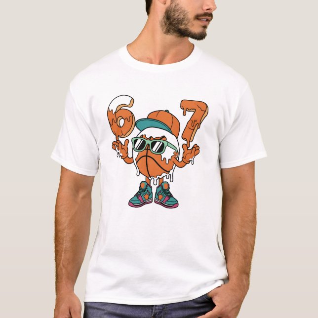 Camiseta Engraçado 6 7 Drippy Seis Sete 67 Rua Basquetebol (Frente)