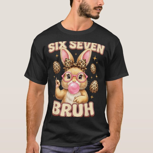 Camiseta Engraçado 6 7 meme seis sete coelho leopardo arco  (Frente)