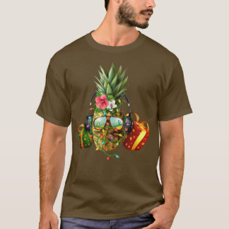 Camiseta Engraçado Abacaxi Árvore de Natal Luz Frutas de Na