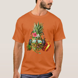 Camiseta Engraçado Abacaxi Árvore de Natal Luz Frutas de Na