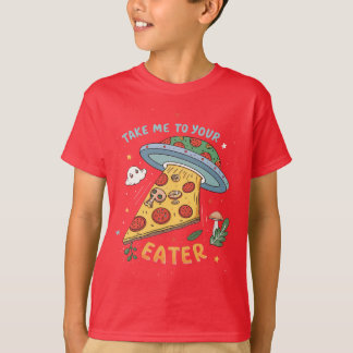 Camiseta Engraçado Abdução de Pizza de Alienígena - Leve-me