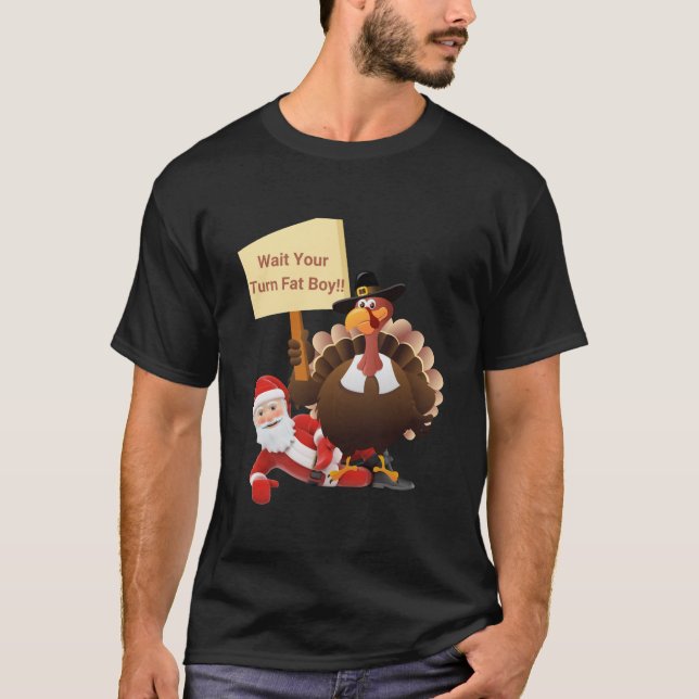 Camiseta Engraçado Ação De Graças Esperar Sua Vez De Gato E (Frente)