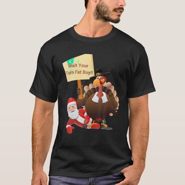 Camiseta Engraçado Ação De Graças Esperar Sua Vez De Gato E (Frente)