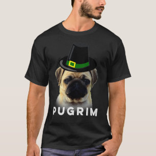 Camiseta Engraçado Ação de Graças Pilgrim Pugrim Pug Dog