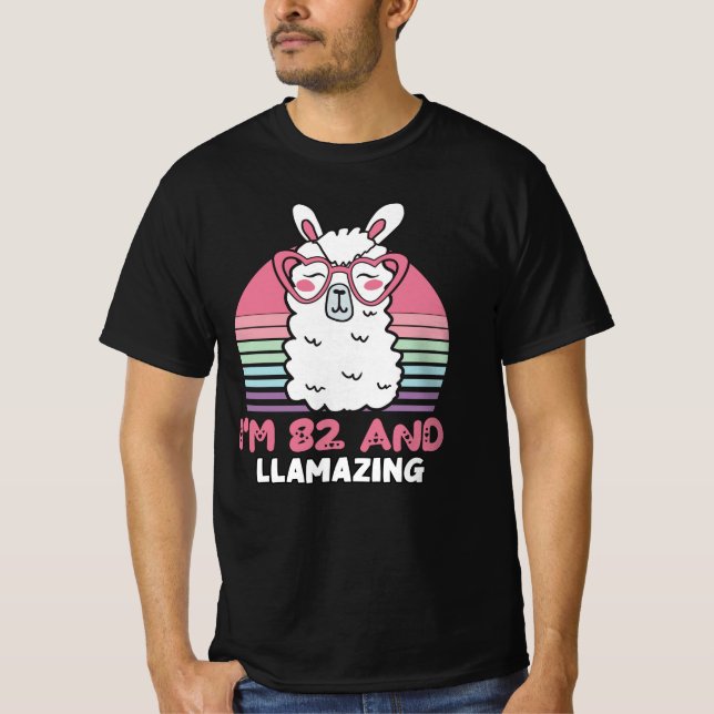 Camiseta Engraçado Adorável Llama 82º Presente De Aniversár (Frente)