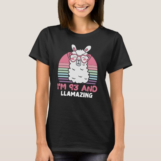Camiseta Engraçado Adorável Llama 93º Presente De Aniversár (Frente)