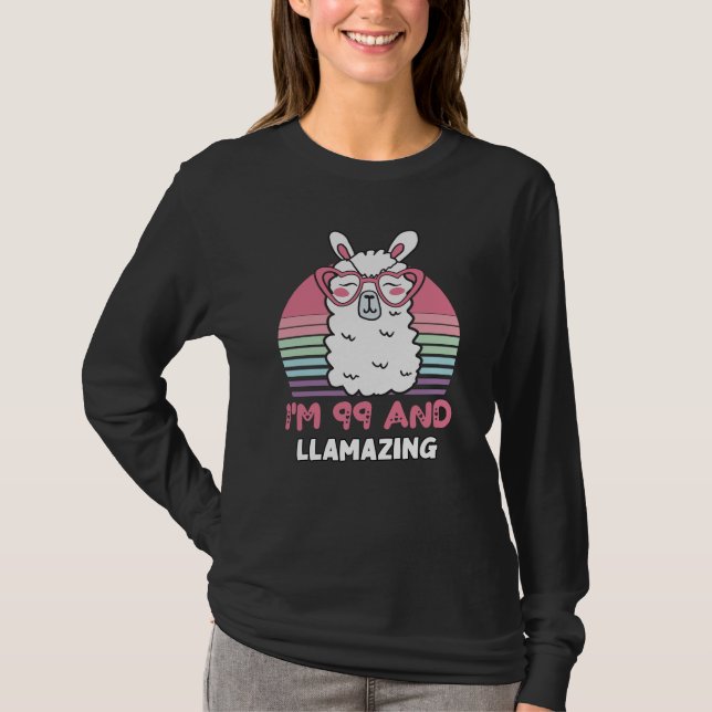 Camiseta Engraçado Adorável Llama 99º Presente De Aniversár (Frente)