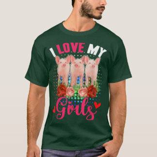 Camiseta Engraçado Adoro Minhas Meninas Três Porcos Bonitos