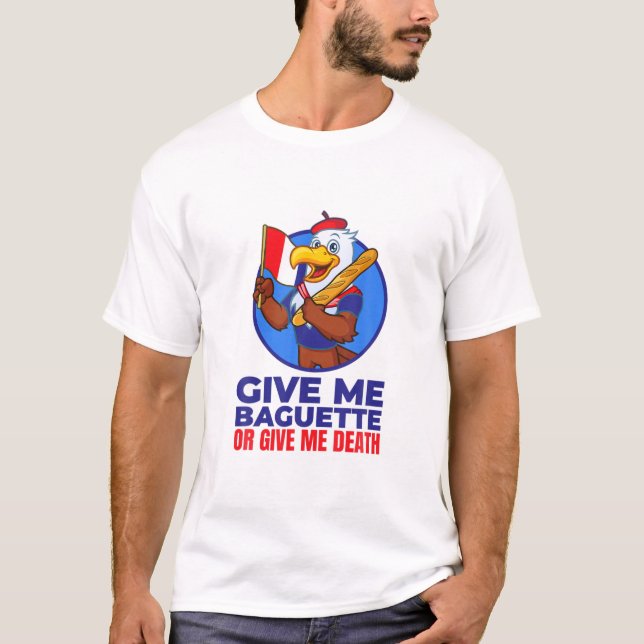 Camiseta Engraçado Águia Francesa segurando Baguette, Dia d (Frente)