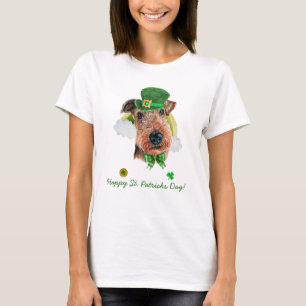Camiseta Engraçado Airedale Terrier Dourado Dia de São Patr