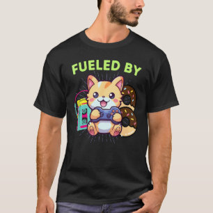 Camiseta Engraçado Alimentado Por Donuts De Jogos De Gato G