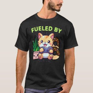 Camiseta Engraçado Alimentado Por Gato Gamer Plantas Jogos 