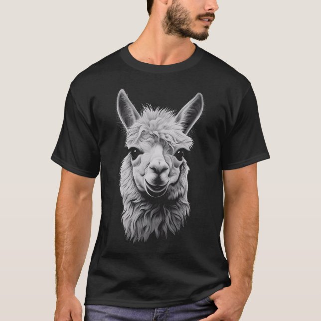 Camiseta Engraçado alpaca lhamas cabeça design de arte anim (Frente)