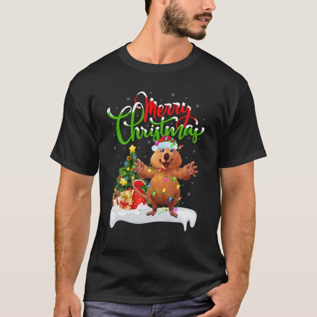 Camiseta Engraçado Amante de os animais Quokka Xmas Lightin (Frente)
