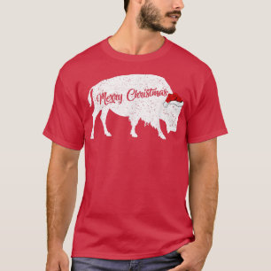 Camiseta Engraçado Amante de os animais Santa Hat Bison Nat