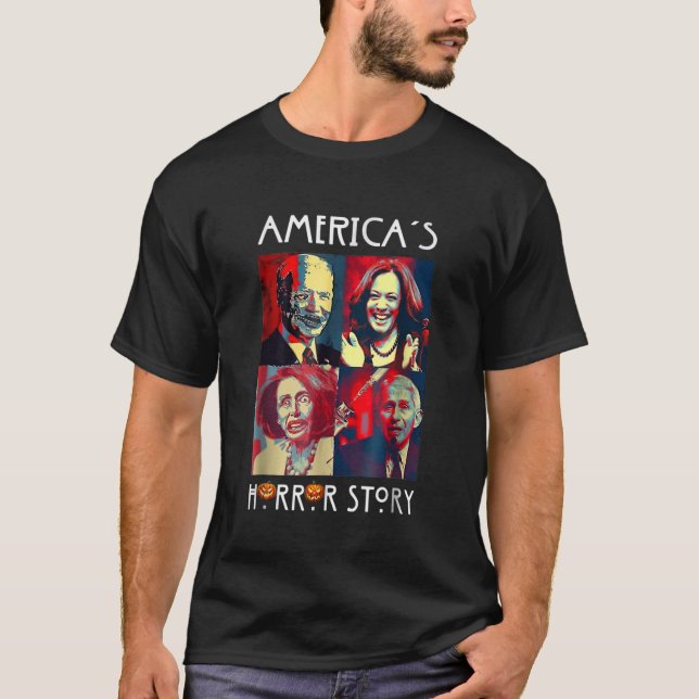 Camiseta Engraçado Americas História de Horror Biden Hallow (Frente)