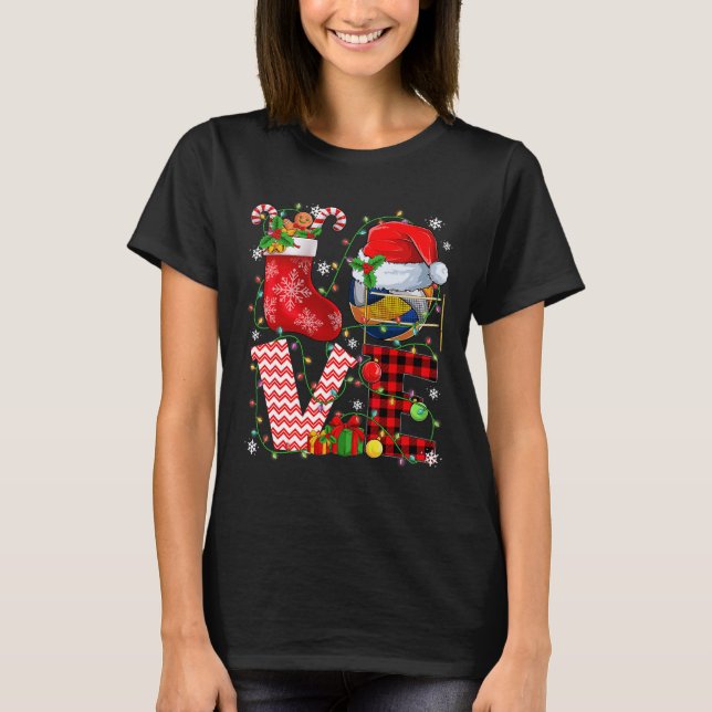 Camiseta Engraçado Amor Bola de Voleibol Santa Chapéu (Frente)