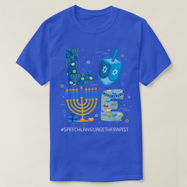 Camiseta Engraçado AMOR Linguagem Terapêutica Menorah Jewis (Frente do Design)