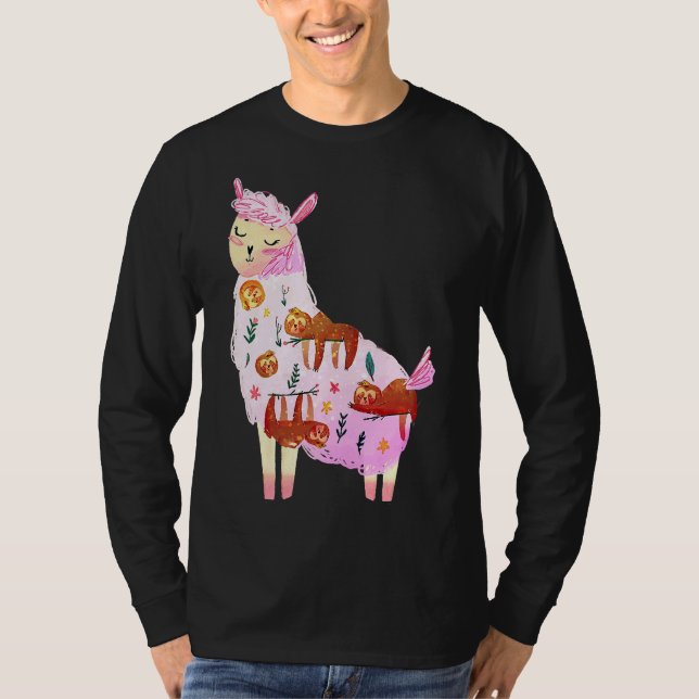 Camiseta Engraçado Animal Llama Sloth Cute (Frente)