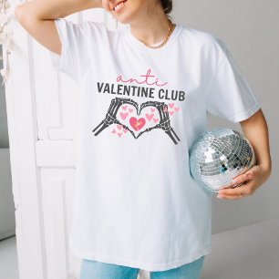 Camiseta Engraçado Anti Valentine Club Gift com mãos no crâ