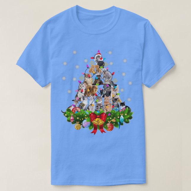 Camiseta Engraçado Árvore de Natal de Gato Presente de Nata (Frente do Design)