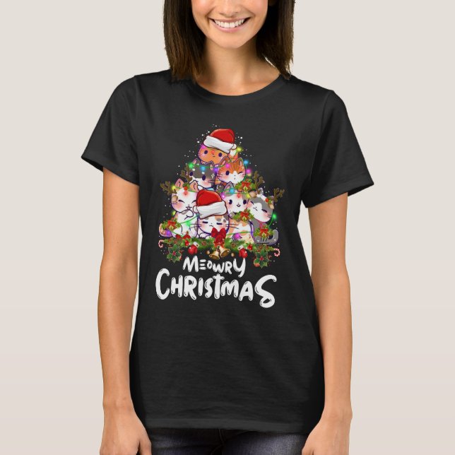 Camiseta Engraçado Árvore de Natal Feliz Luz de Natal Prese (Frente)
