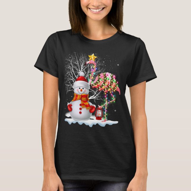Camiseta Engraçado Árvore de Natal Flamingo Hat Papais noei (Frente)