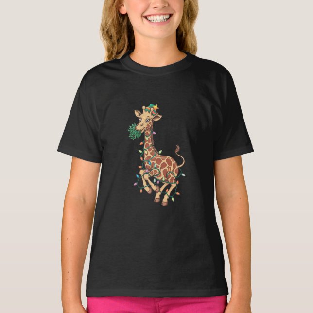 Camiseta Engraçado Árvore de Natal Girafa Sobrevivente Dand (Frente)