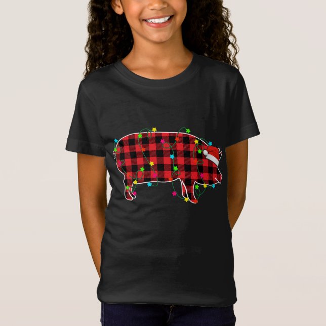 Camiseta Engraçado Árvore de Natal Red Xadrez Xmas Animais  (Frente)