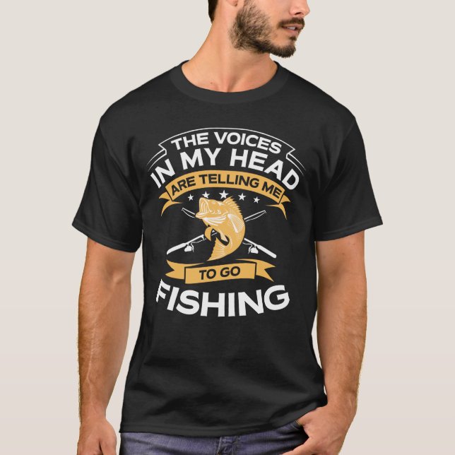 Camiseta Engraçado as vozes em minha pesca principal (Frente)