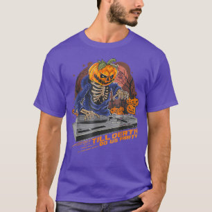 Camiseta Engraçado Assustador do Halloween Pumpkin DJ Music