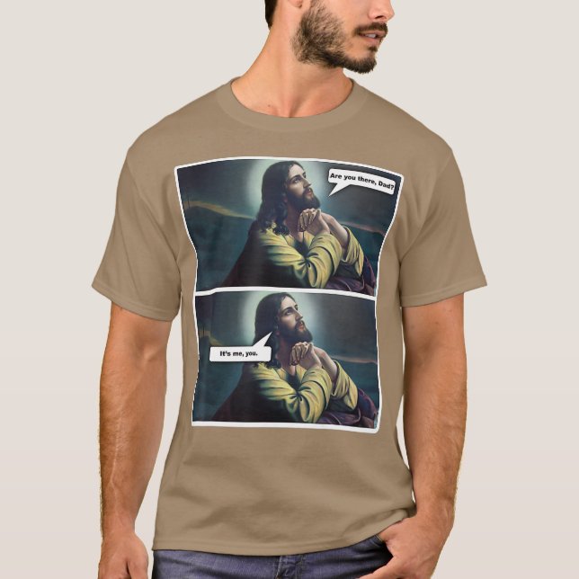 Camiseta Engraçado Ateísta Religioso Jesus Orando Presente (Frente)